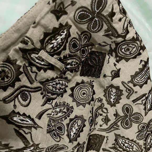 Dizzy Lizzy Heavily Embroidered linen cotton Skirt beige browns  size 4 - Picture 4 of 16
